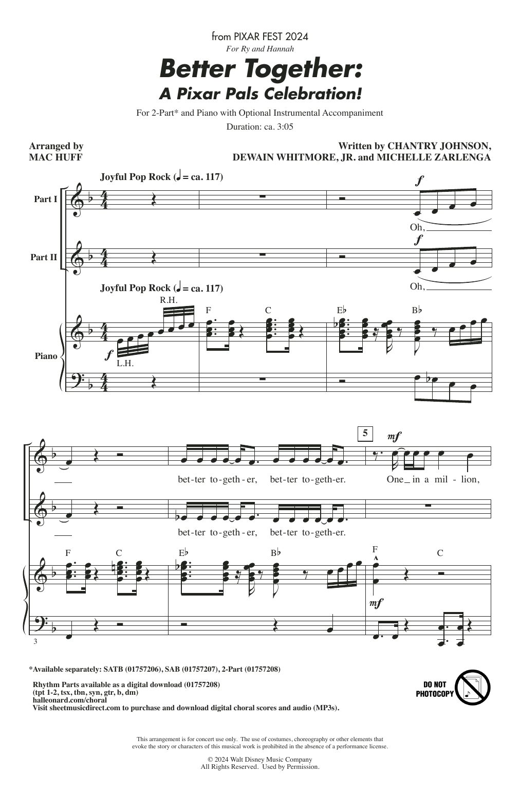 Mac Huff Better Together: A Pixar Pals Celebration! sheet music, chords, lyrics - Printable PDF for 2-Part Choir