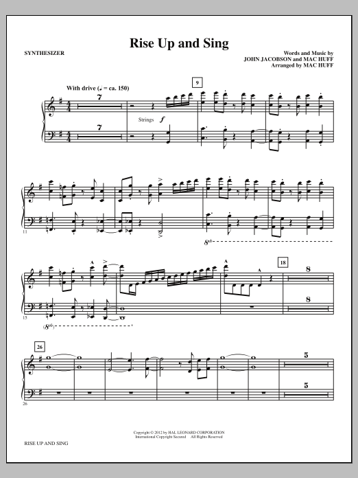 Mac Huff Rise Up And Sing - Synthesizer sheet music, chords, lyrics - Printable PDF for Choir Instrumental Pak