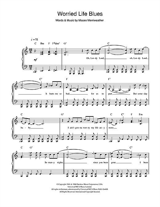 Learn to play Maceo Merriweather Worried Life Blues sheet music for Beginner Piano in minutes. Maceo Merriweather Worried Life Blues sheet music preview music notes and score for Beginner Piano including 2 page(s)