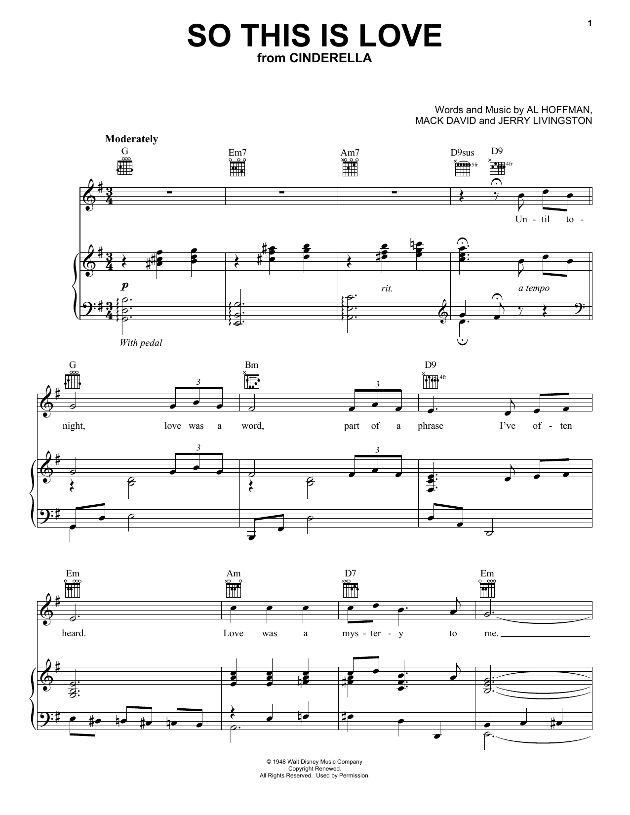 Download Mack David So This Is Love (The Cinderella Waltz) sheet music notes and chords for Piano (Big Notes) - Download Printable PDF and start playing in minutes.