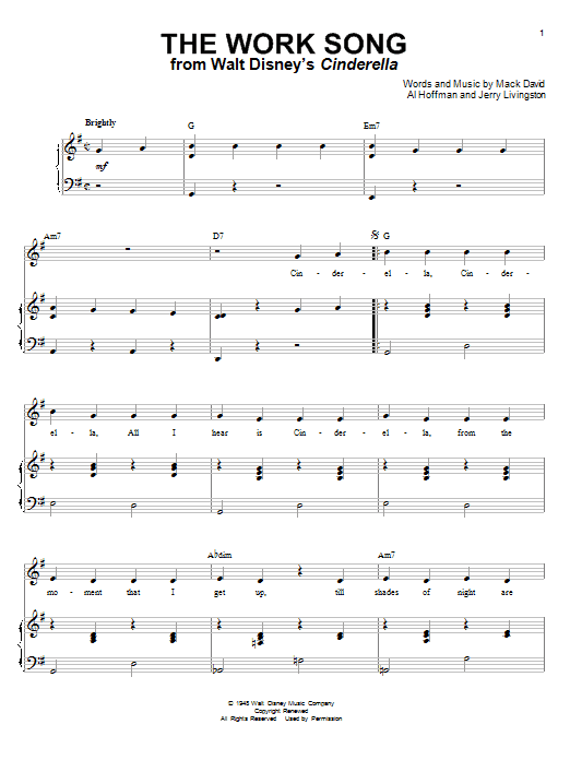 Learn to play Mack David The Work Song (from Cinderella) sheet music for Piano, Vocal & Guitar (Right-Hand Melody) in minutes. Mack David The Work Song (from Cinderella) sheet music notes and chords