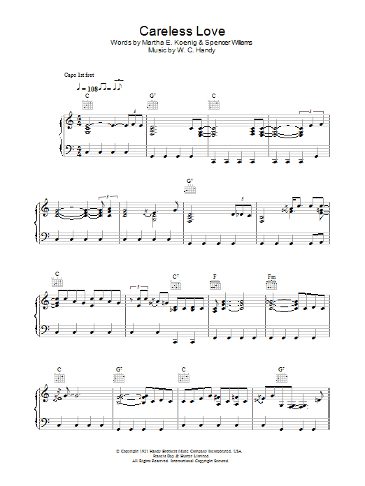 Madeleine Peyroux Careless Love sheet music preview music notes and score for Piano, Vocal & Guitar (Right-Hand Melody) including 4 page(s)