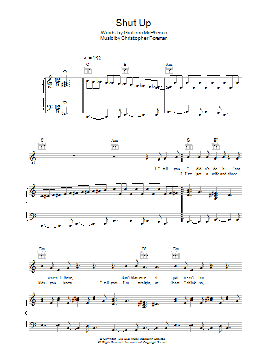 Learn to play Madness Shut Up sheet music for Piano, Vocal & Guitar in minutes. Madness Shut Up sheet music preview music notes and score for Piano, Vocal & Guitar including 8 page(s)