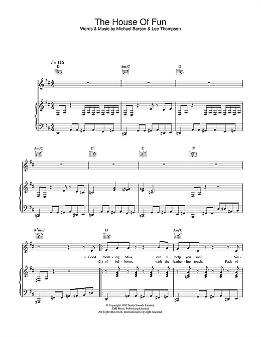 Learn to play Madness The House Of Fun sheet music for Piano, Vocal & Guitar in minutes. Madness The House Of Fun sheet music notes and chords