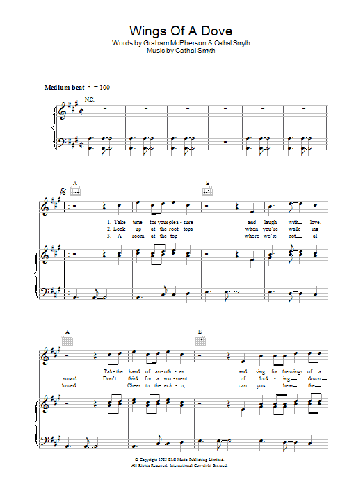 Learn to play Madness Wings Of A Dove sheet music for Piano, Vocal & Guitar (Right-Hand Melody) in minutes. Madness Wings Of A Dove sheet music preview music notes and score for Piano, Vocal & Guitar (Right-Hand Melody) including 6 page(s)