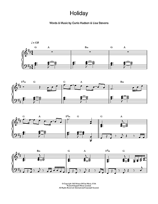 Learn to play Madonna Holiday sheet music for Piano, Vocal & Guitar in minutes. Madonna Holiday sheet music notes and chords