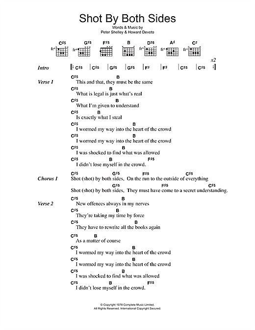 Magazine Shot By Both Sides sheet music, chords, lyrics - Printable PDF for Lyrics & Chords