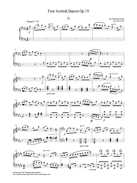 Malcolm Arnold Four Scottish Dances Op.59, No.2, Vivace sheet music, chords, lyrics - Printable PDF for Piano