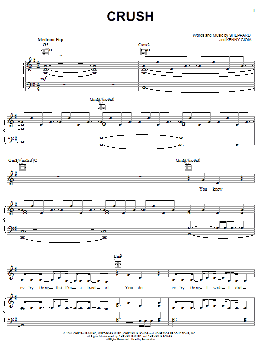Learn to play Mandy Moore Crush sheet music for Piano, Vocal & Guitar (Right-Hand Melody) in minutes. Mandy Moore Crush sheet music preview music notes and score for Piano, Vocal & Guitar (Right-Hand Melody) including 6 page(s)
