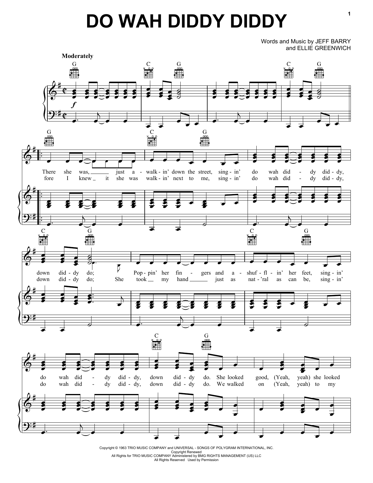 Manfred Mann Do Wah Diddy Diddy sheet music preview music notes and score for Ukulele including 3 page(s)