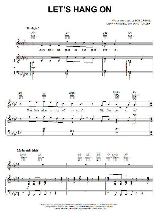 The Manhattan Transfer Let's Hang On sheet music preview music notes and score for Piano, Vocal & Guitar (Right-Hand Melody) including 5 page(s)