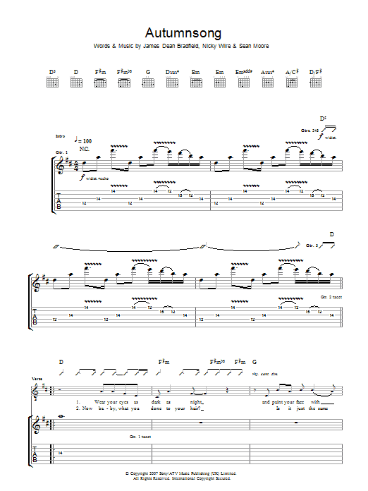 Learn to play Manic Street Preachers Autumnsong sheet music for Guitar Tab in minutes. Manic Street Preachers Autumnsong sheet music preview music notes and score for Guitar Tab including 7 page(s)