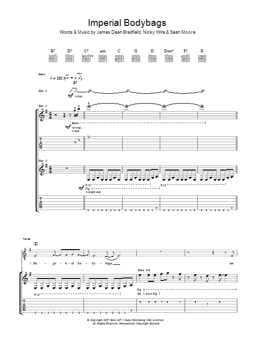 Learn to play Manic Street Preachers Imperial Bodybags sheet music for Guitar Tab in minutes. Manic Street Preachers Imperial Bodybags sheet music preview music notes and score for Guitar Tab including 7 page(s)