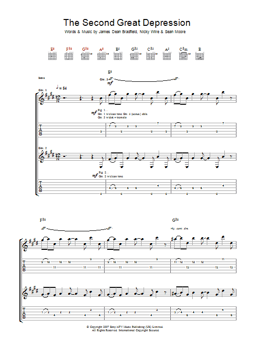 Learn to play Manic Street Preachers The Second Great Depression sheet music for Guitar Tab in minutes. Manic Street Preachers The Second Great Depression sheet music preview music notes and score for Guitar Tab including 4 page(s)