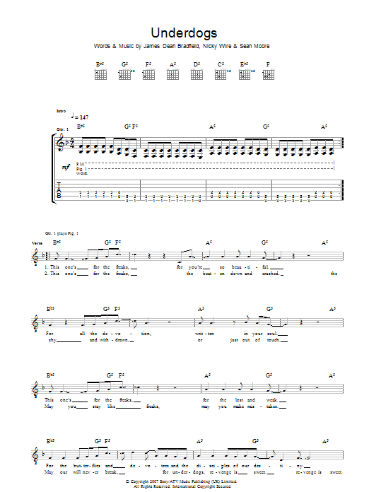 Learn to play Manic Street Preachers Underdogs sheet music for Guitar Tab in minutes. Manic Street Preachers Underdogs sheet music preview music notes and score for Guitar Tab including 4 page(s)