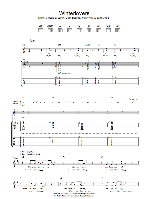 Learn to play Manic Street Preachers Winterlovers sheet music for Guitar Tab in minutes. Manic Street Preachers Winterlovers sheet music preview music notes and score for Guitar Tab including 4 page(s)