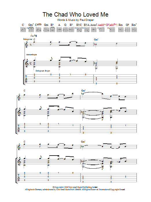 Learn to play Mansun The Chad Who Loved Me sheet music for Guitar Tab in minutes. Mansun The Chad Who Loved Me sheet music preview music notes and score for Guitar Tab including 9 page(s)