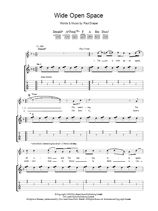 Learn to play Mansun Wide Open Space sheet music for Guitar Tab in minutes. Mansun Wide Open Space sheet music preview music notes and score for Guitar Tab including 8 page(s)