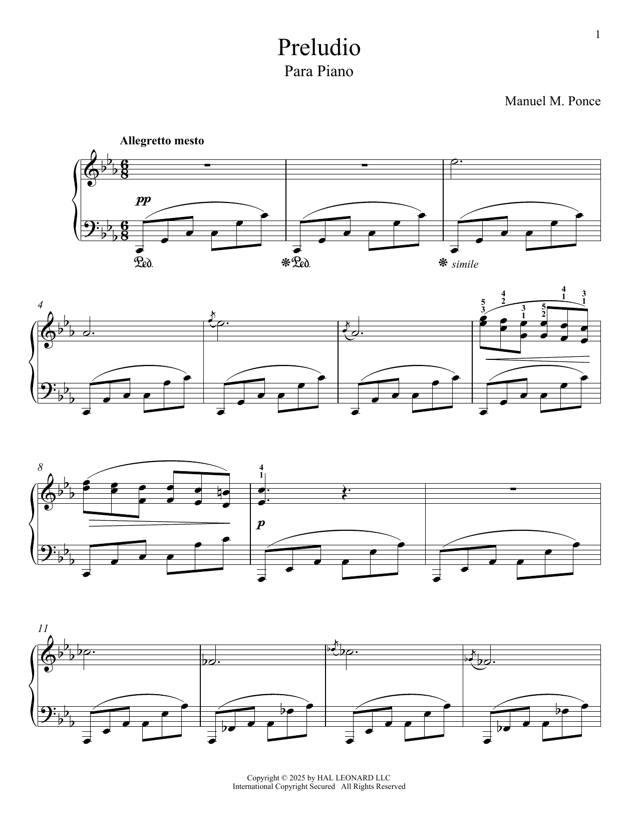 Manuel M. Ponce Prelude [In C Minor] For Piano sheet music, chords, lyrics - Printable PDF for Piano Solo