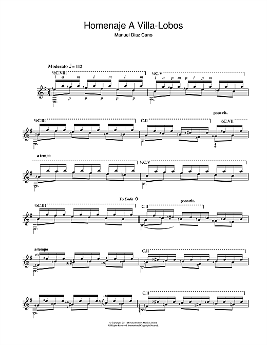 Learn to play Manuel Diaz Cano Homenaje A Villa-Lobos sheet music for Guitar in minutes. Manuel Diaz Cano Homenaje A Villa-Lobos sheet music preview music notes and score for Guitar including 3 page(s)