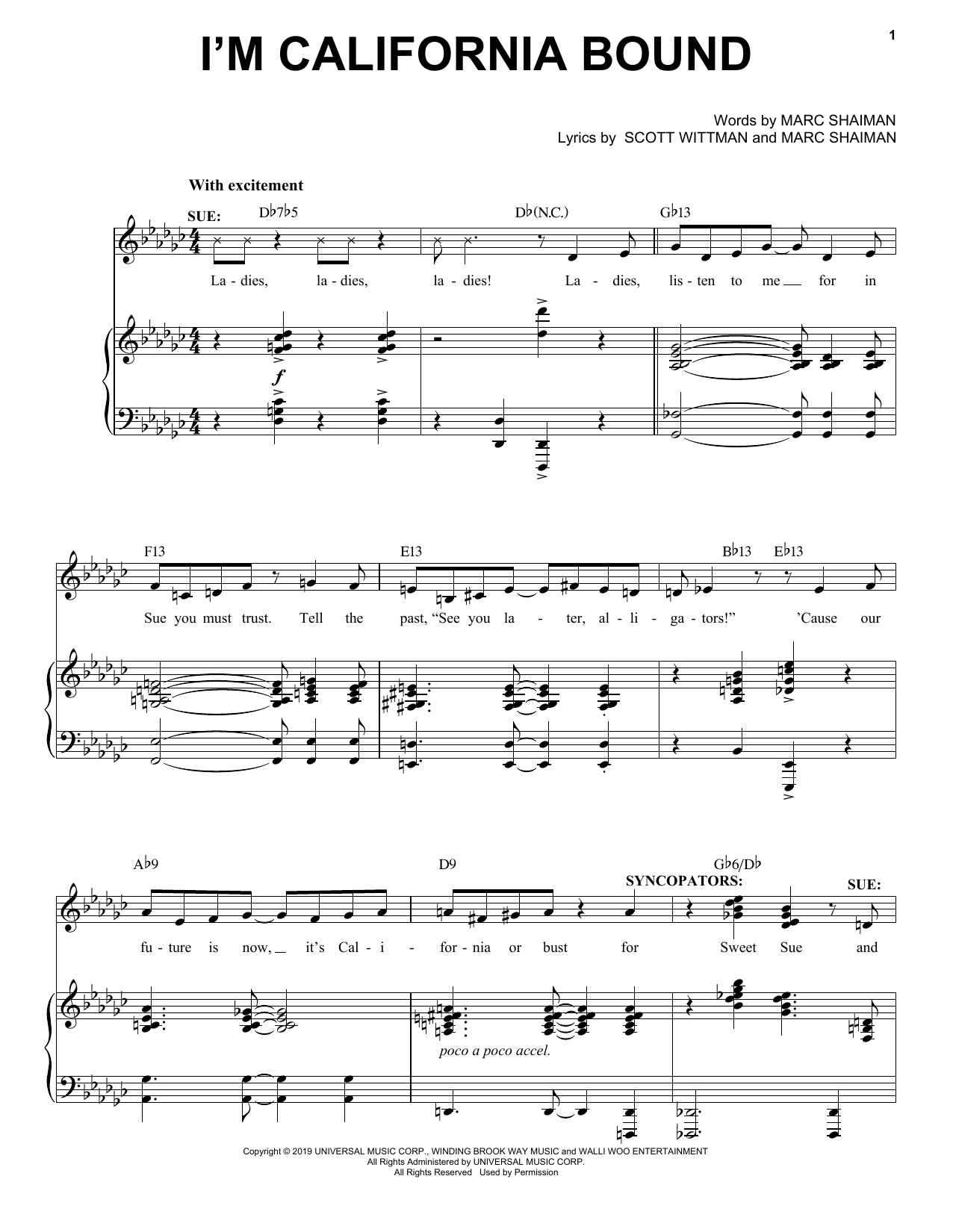 Marc Shaiman & Scott Wittman I'm California Bound (from Some Like It Hot) sheet music, chords, lyrics - Printable PDF for Piano, Vocal & Guitar Chords (Right-Hand Melody)