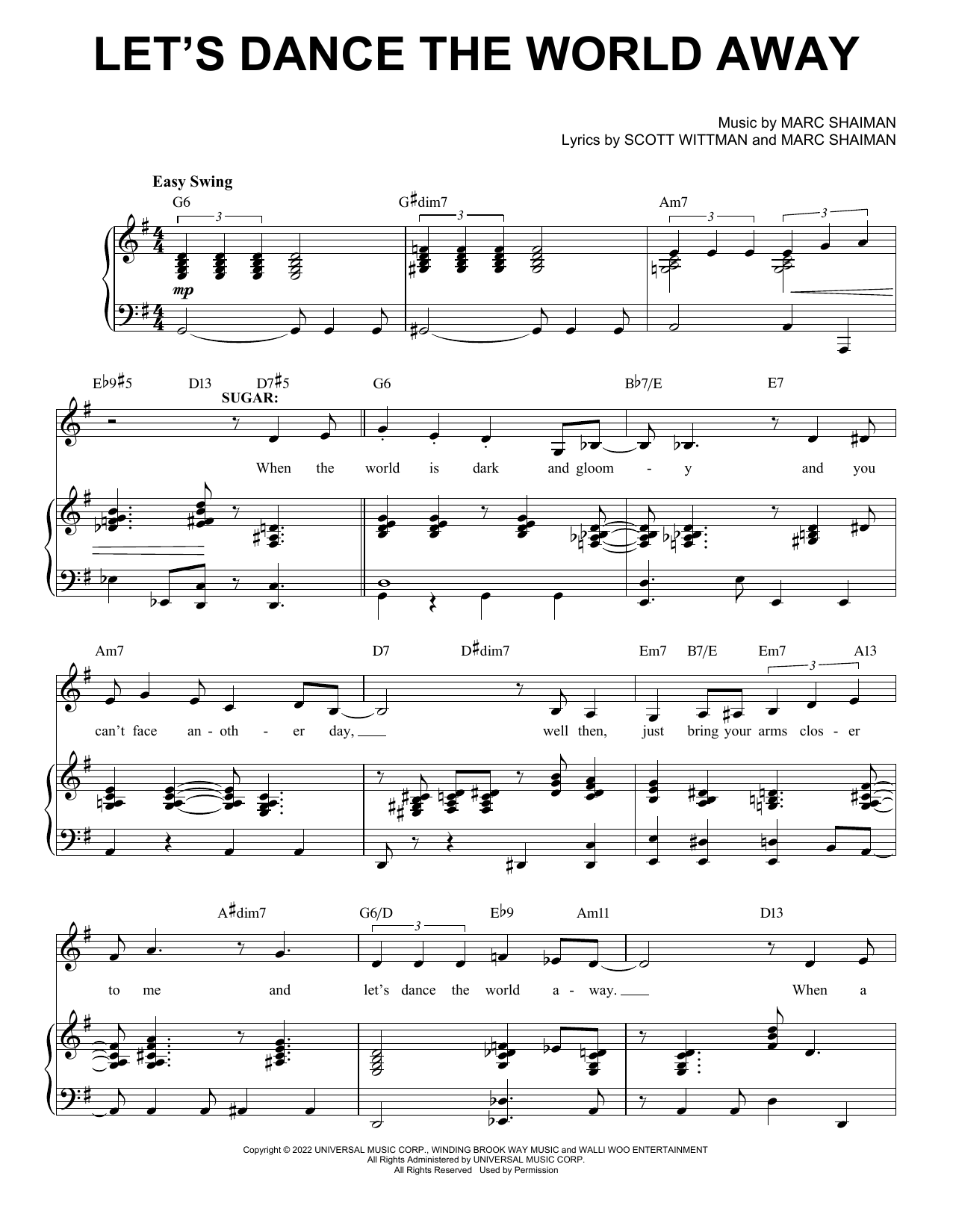 Marc Shaiman & Scott Wittman Let's Dance The World Away (from Some Like It Hot) sheet music, chords, lyrics - Printable PDF for Piano, Vocal & Guitar Chords (Right-Hand Melody)
