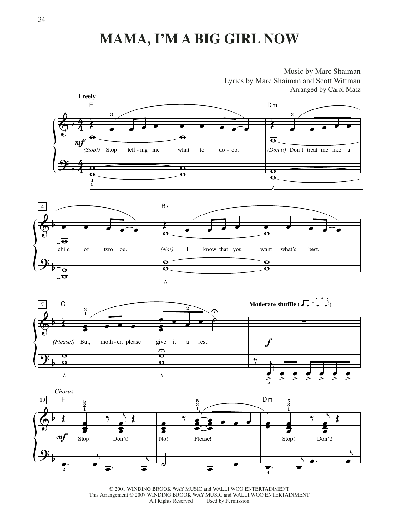 Marc Shaiman & Scott Wittman Mama, I'm A Big Girl Now (from Hairspray) (arr. Carol Matz) sheet music, chords, lyrics - Printable PDF for Easy Piano