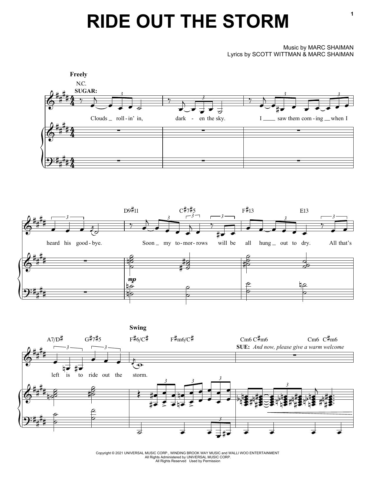Marc Shaiman & Scott Wittman Ride Out The Storm (from Some Like It Hot) sheet music, chords, lyrics - Printable PDF for Piano, Vocal & Guitar Chords (Right-Hand Melody)