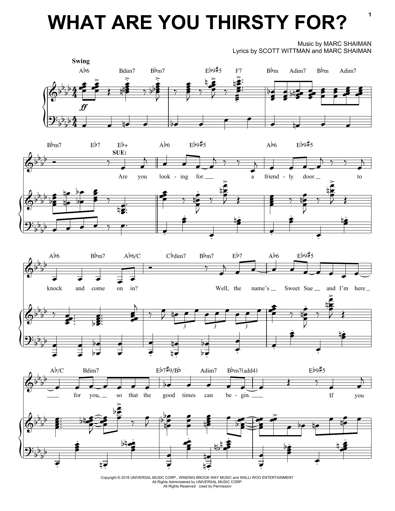 Marc Shaiman & Scott Wittman What Are You Thirsty For? (from Some Like It Hot) sheet music, chords, lyrics - Printable PDF for Piano, Vocal & Guitar Chords (Right-Hand Melody)