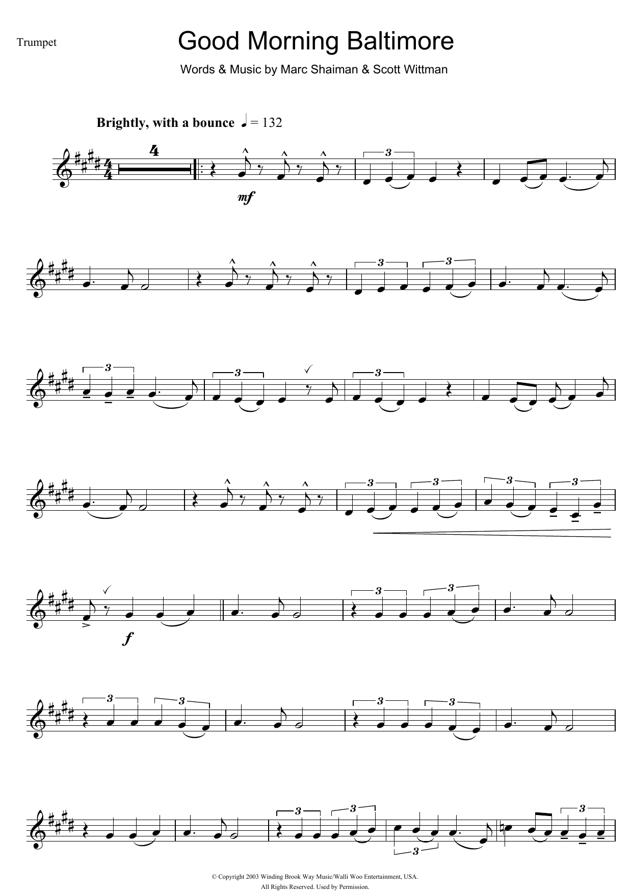 Nikki Blonsky Good Morning Baltimore (from Hairspray) sheet music, chords, lyrics - Printable PDF for Trumpet
