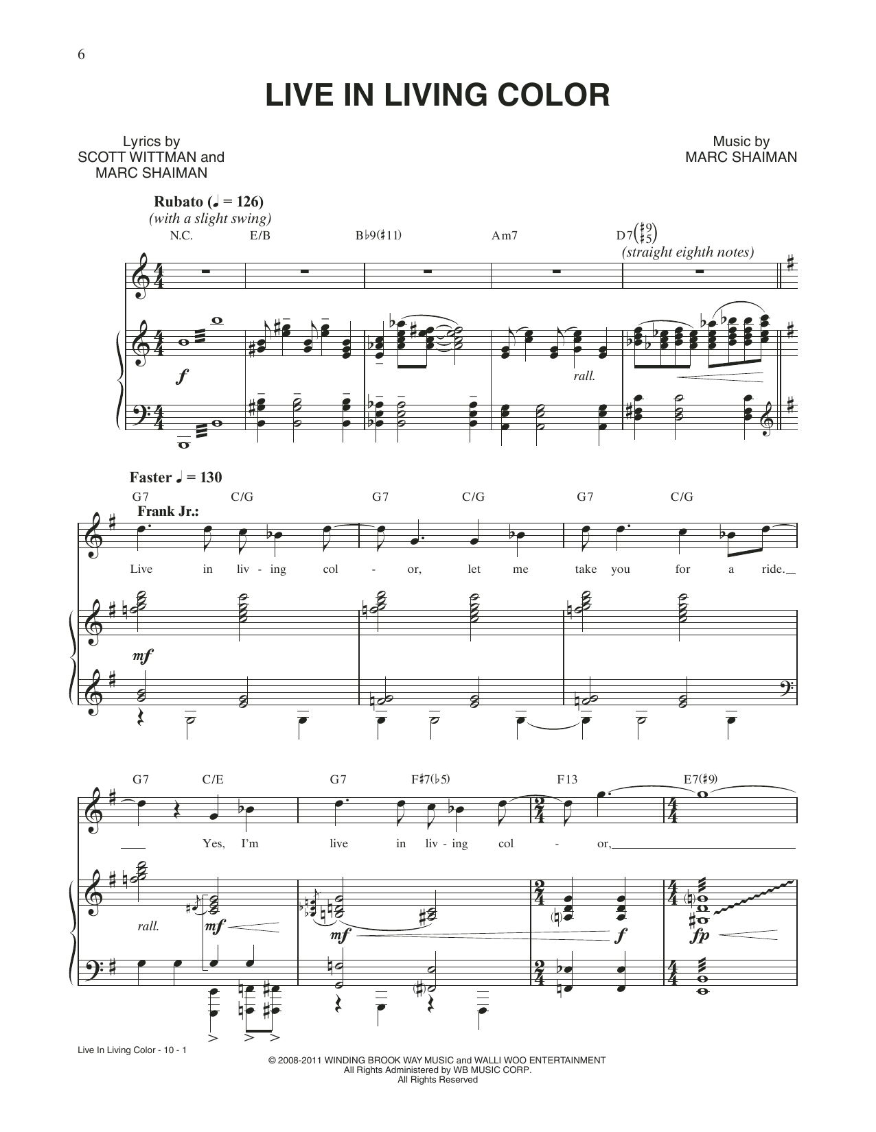 Marc Shaiman Live In Living Color (from Catch Me If You Can) sheet music, chords, lyrics - Printable PDF for Piano & Vocal