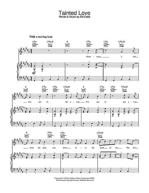 Learn to play Marc Almond & Soft Cell Tainted Love sheet music for Piano, Vocal & Guitar (Right-Hand Melody) in minutes. Marc Almond & Soft Cell Tainted Love sheet music notes and chords