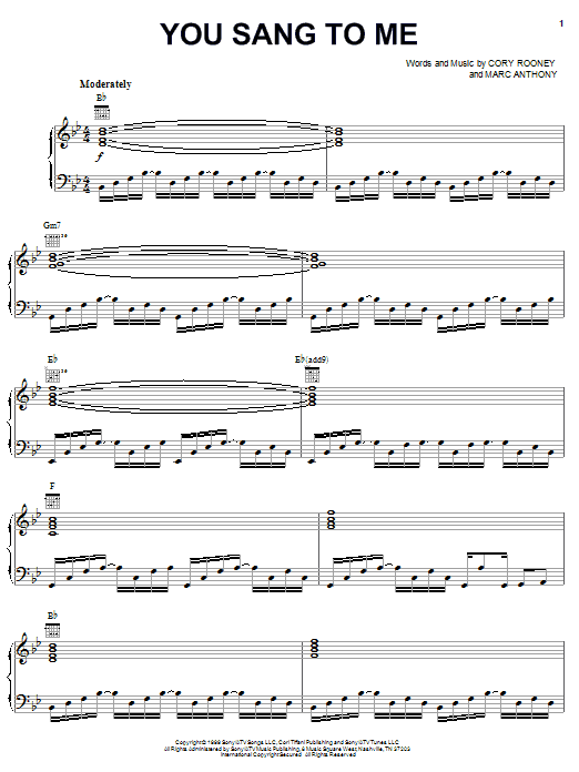 Learn to play Marc Anthony You Sang To Me sheet music for Piano, Vocal & Guitar (Right-Hand Melody) in minutes. Marc Anthony You Sang To Me sheet music notes and chords