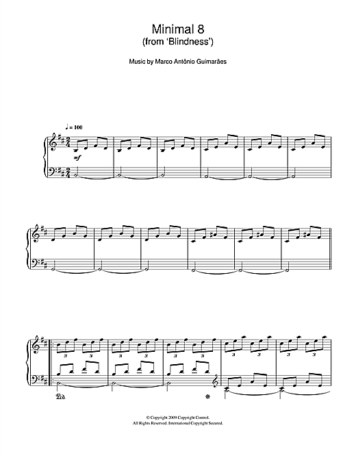 Learn to play Marco Antonio Guimaraes Minimal 8 (From 'Blindness') sheet music for Piano in minutes. Marco Antonio Guimaraes Minimal 8 (From 'Blindness') sheet music notes and chords