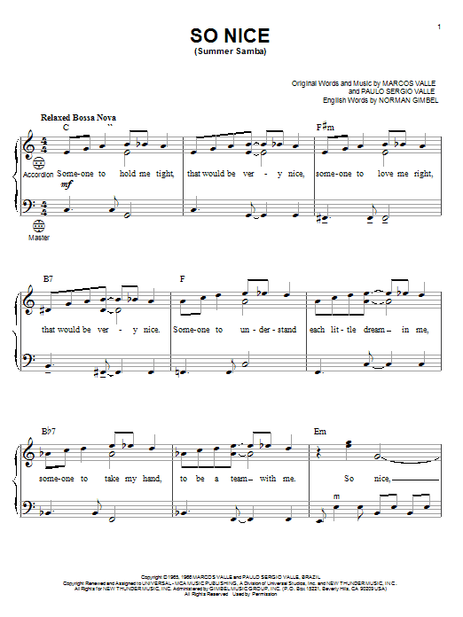 Learn to play Marcos Valle So Nice (Summer Samba) sheet music for Guitar Tab in minutes. Marcos Valle So Nice (Summer Samba) sheet music preview music notes and score for Guitar Tab including 2 page(s)