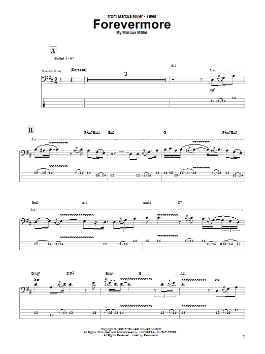 Marcus Miller Forevermore sheet music, chords, lyrics - Printable PDF for Bass Guitar Tab