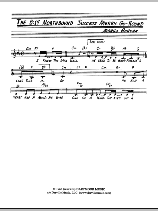 Margo Guryan The 8:17 Northbound Success Merry-Go-Round sheet music, chords, lyrics - Printable PDF for Lead Sheet / Fake Book