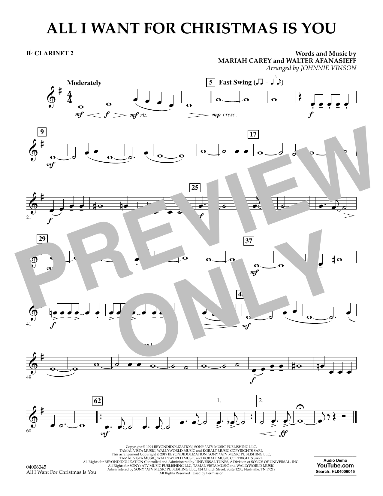 Mariah Carey All I Want For Christmas Is You Arr Johnnie Vinson Bb Clarinet 2 Sheet Music Download Printable Pdf Music Notes Score Chords 418302