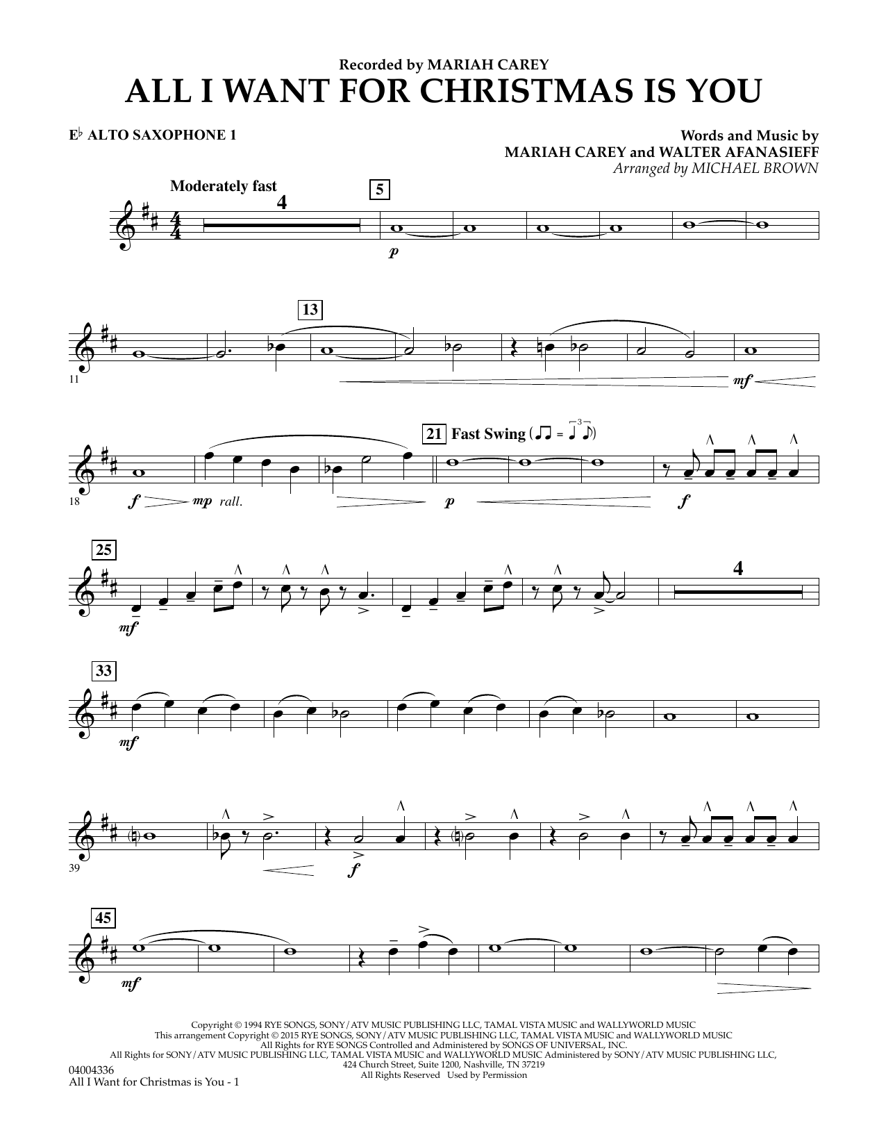 Mariah Carey All I Want For Christmas Is You Arr Michael Brown Eb Alto Saxophone 1 Sheet Music Download Pdf Score 349078