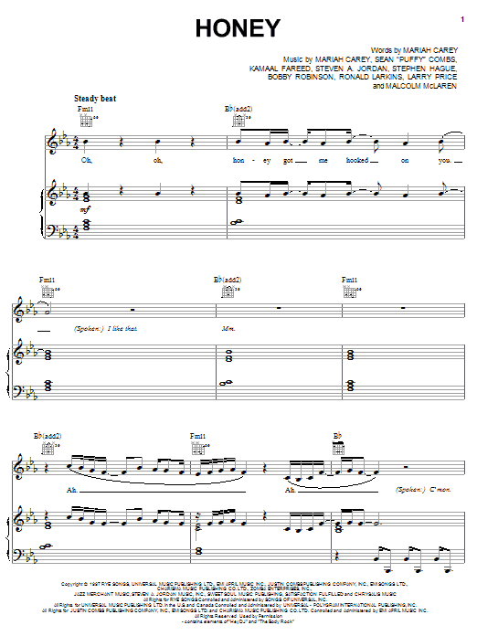 Learn to play Mariah Carey Honey sheet music for Piano, Vocal & Guitar (Right-Hand Melody) in minutes. Mariah Carey Honey sheet music notes and chords