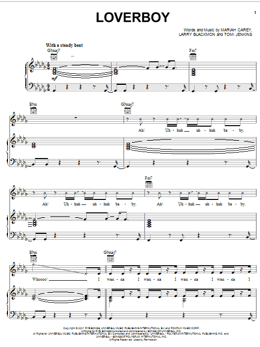 Learn to play Mariah Carey Loverboy sheet music for Piano, Vocal & Guitar (Right-Hand Melody) in minutes. Mariah Carey Loverboy sheet music notes and chords