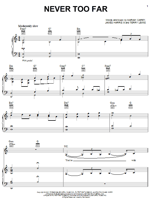 Learn to play Mariah Carey Never Too Far sheet music for Piano, Vocal & Guitar (Right-Hand Melody) in minutes. Mariah Carey Never Too Far sheet music preview music notes and score for Piano, Vocal & Guitar (Right-Hand Melody) including 6 page(s)