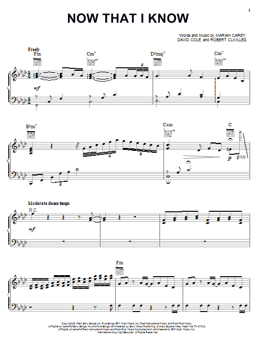 Learn to play Mariah Carey Now That I Know sheet music for Piano, Vocal & Guitar (Right-Hand Melody) in minutes. Mariah Carey Now That I Know sheet music notes and chords