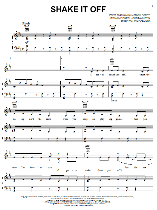 Learn to play Mariah Carey Shake It Off sheet music for Easy Piano in minutes. Mariah Carey Shake It Off sheet music preview music notes and score for Easy Piano including 7 page(s)