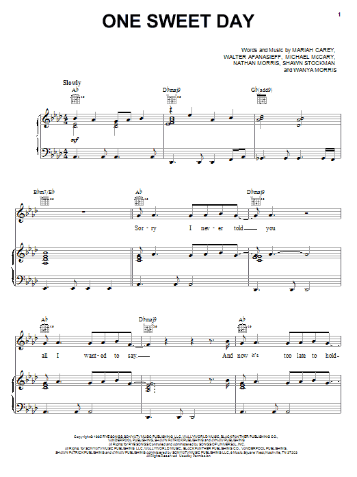 Learn to play Mariah Carey and Boyz II Men One Sweet Day sheet music for Piano, Vocal & Guitar (Right-Hand Melody) in minutes. Mariah Carey and Boyz II Men One Sweet Day sheet music notes and chords