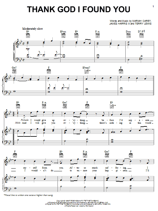 Learn to play Mariah Carey Thank God I Found You (feat. Joe & 98 Degrees) sheet music for Piano, Vocal & Guitar (Right-Hand Melody) in minutes. Mariah Carey Thank God I Found You (feat. Joe & 98 Degrees) sheet music preview music notes and score for Piano, Vocal & Guitar (Right-Hand Melody) including 8 page(s)