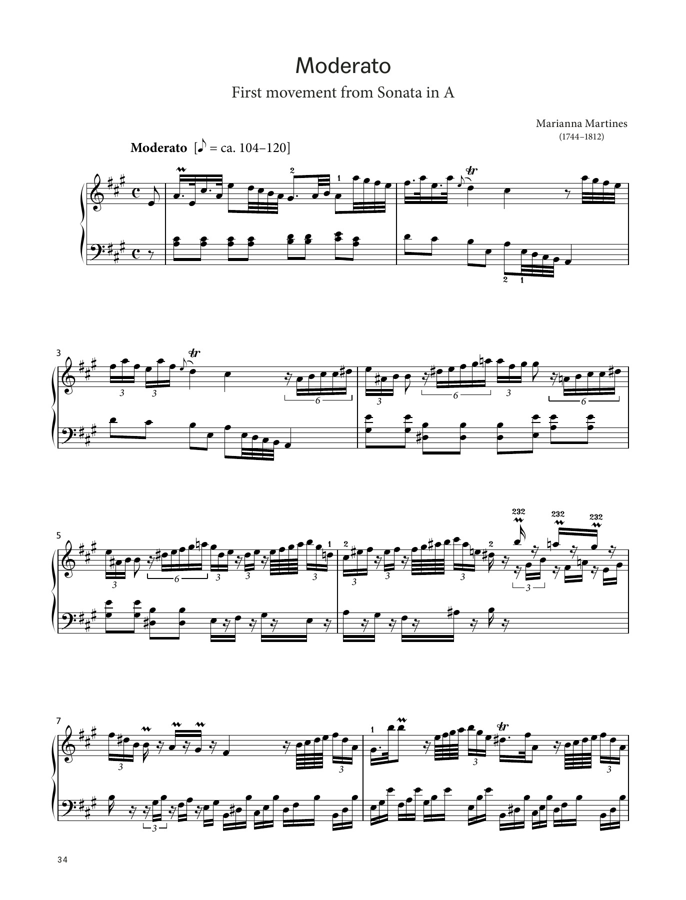 Marianna Martines Moderato (LCME Piano 2018 Grade 8 List A) sheet music, chords, lyrics - Printable PDF for Piano Solo