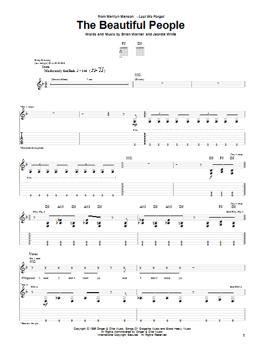 Learn to play Marilyn Manson The Beautiful People sheet music for Piano, Vocal & Guitar (Right-Hand Melody) in minutes. Marilyn Manson The Beautiful People sheet music notes and chords