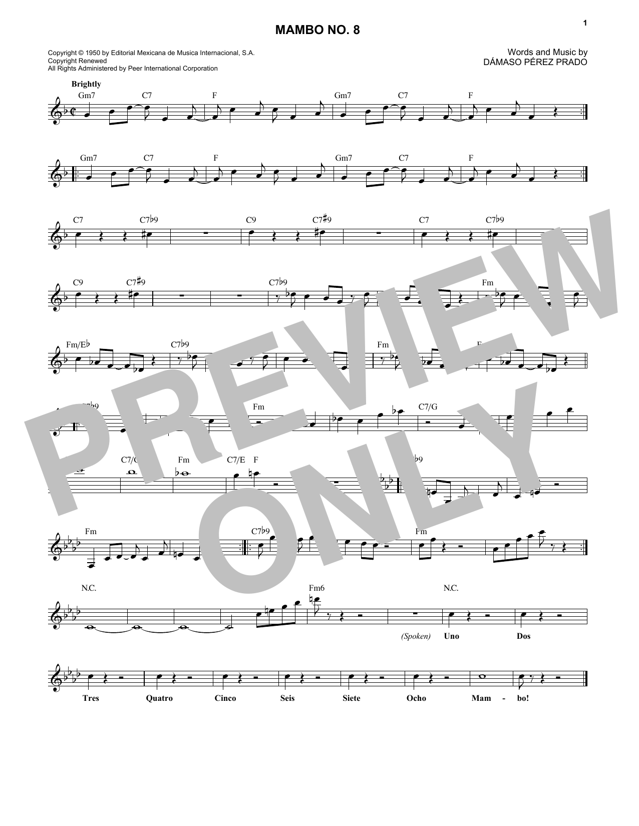 Learn to play Mario Bauzá Mambo #8 sheet music for Real Book – Melody & Chords in minutes. Mario Bauzá Mambo #8 sheet music preview music notes and score for Real Book – Melody & Chords including 2 page(s)