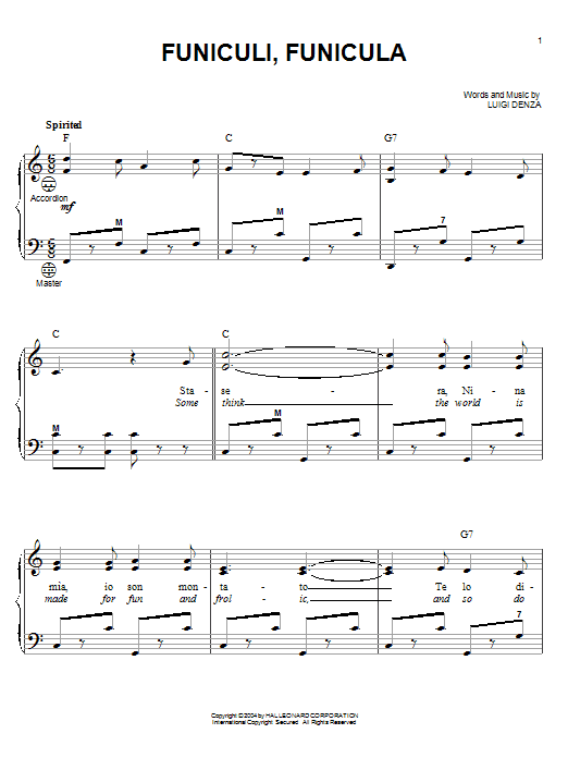 Learn to play Mario Lanza Funiculi, Funicula sheet music for Easy Piano in minutes. Mario Lanza Funiculi, Funicula sheet music notes and chords